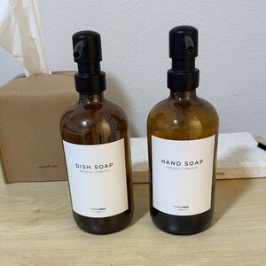 Dish soap & Hand soap glass bottles with labels